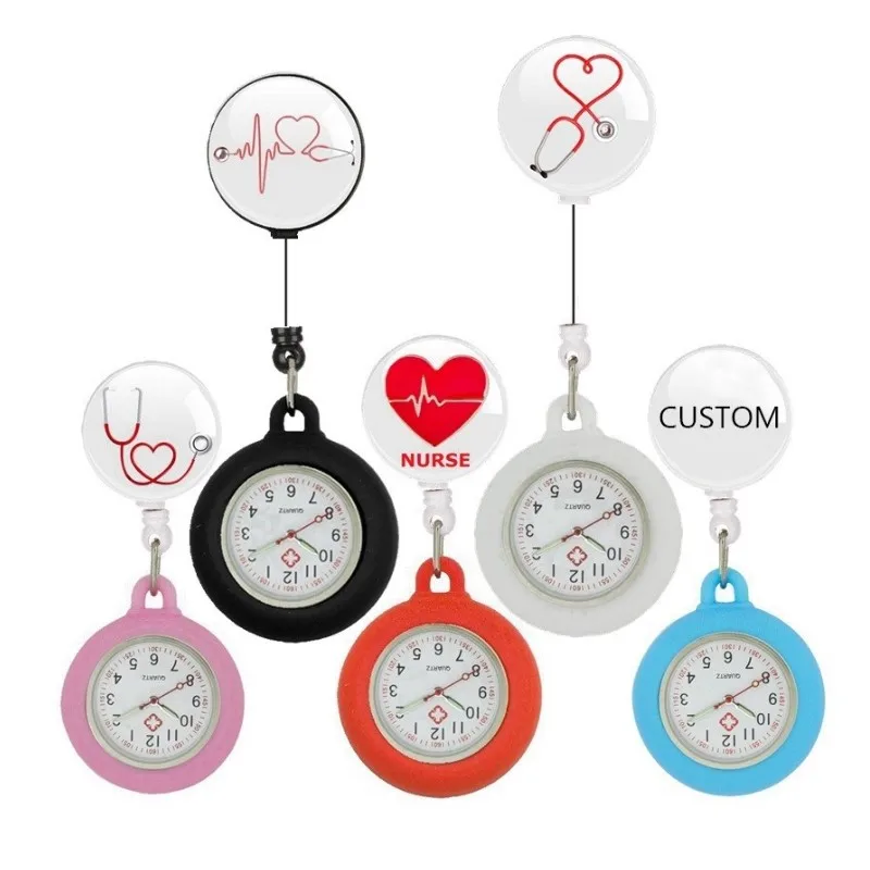 New Arrivals Medical stethoscope Retractable Badge Holder Reels Pocket Watch Custom Rubber Silicon Breast Watch For Nurse