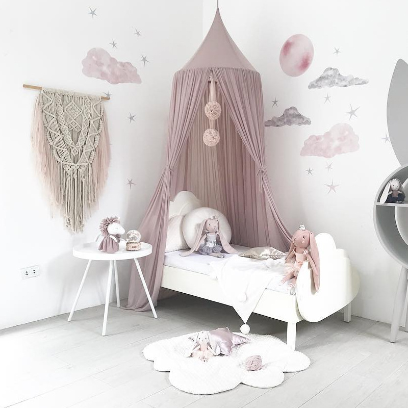 New Product Chiffon Light Breathable Pure Color Hanging Child Baby Canopy Umbrella Mosquito Net For Baby Girl