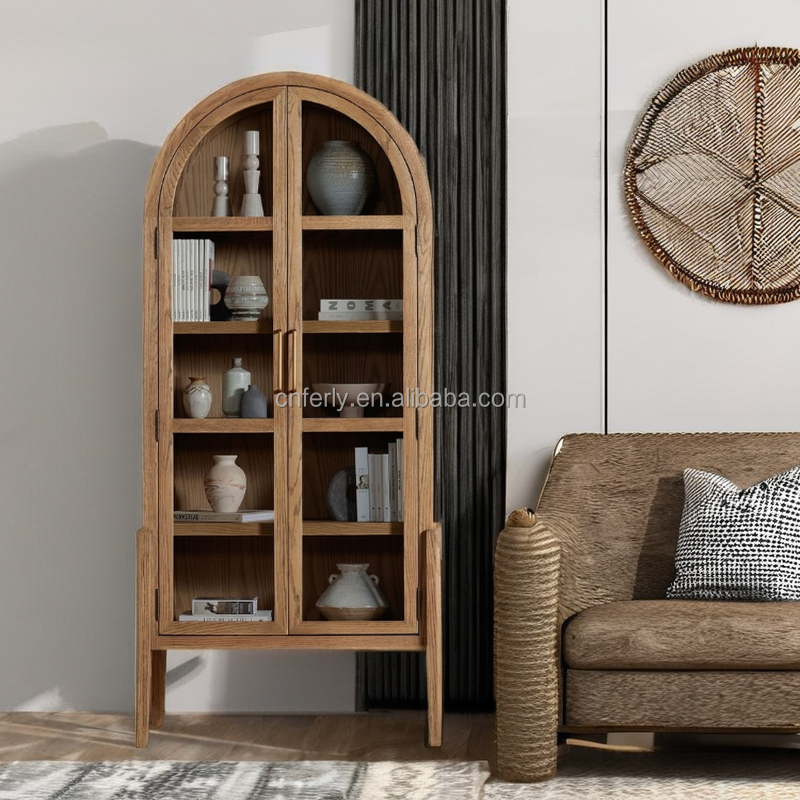 FERLY Hot Sale Modern American Style Dining Room Furniture Arch Wooden Cabinet Customized Luxury Display Cabinet With Glass Door