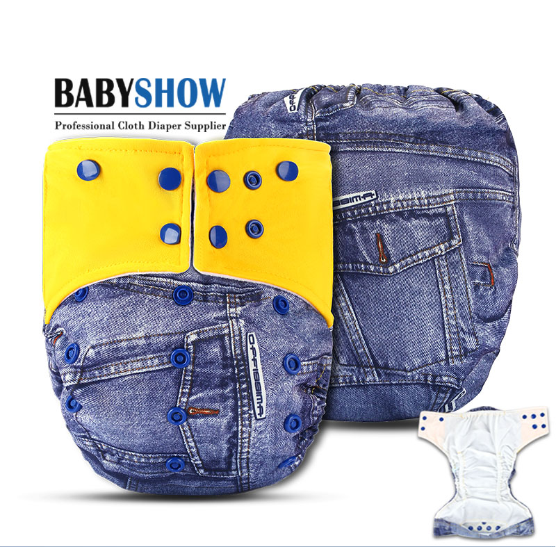 Baby reusable cloth diapers with double gussets Ai2 nappies Anti leak sof suede cloth liner 100% polyester Printing