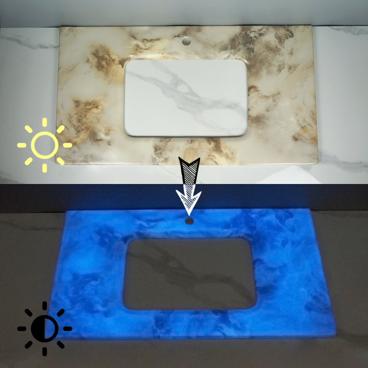 Tarpul Best Price Bathroom Countertop Marble Luminous Artificial Stone Vanity Top