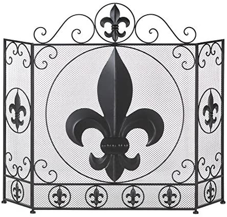Amazon Hot Selling Metal Black 3 Panel Adjustable French Revival Iris Fireplace Screen