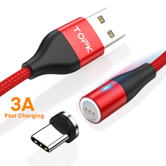 TOPK AM60 2M 3A Быстрая зарядка Магнитный USB Type C кабель для передачи данных