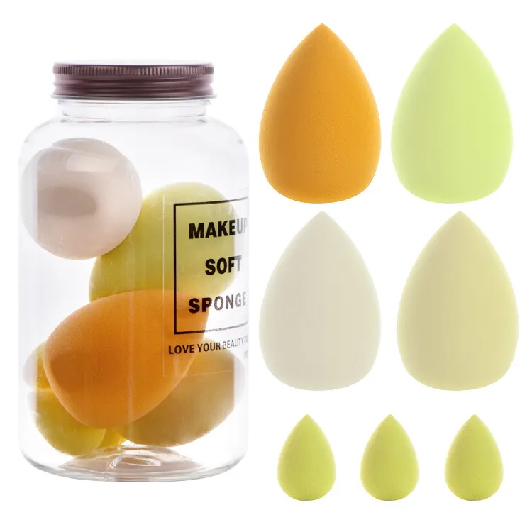 7pcs Set Latex Free Cosmetic Puff Foundation Powder Smooth Cream Blending Water Face Beauty Makeup Sponge with Bottle