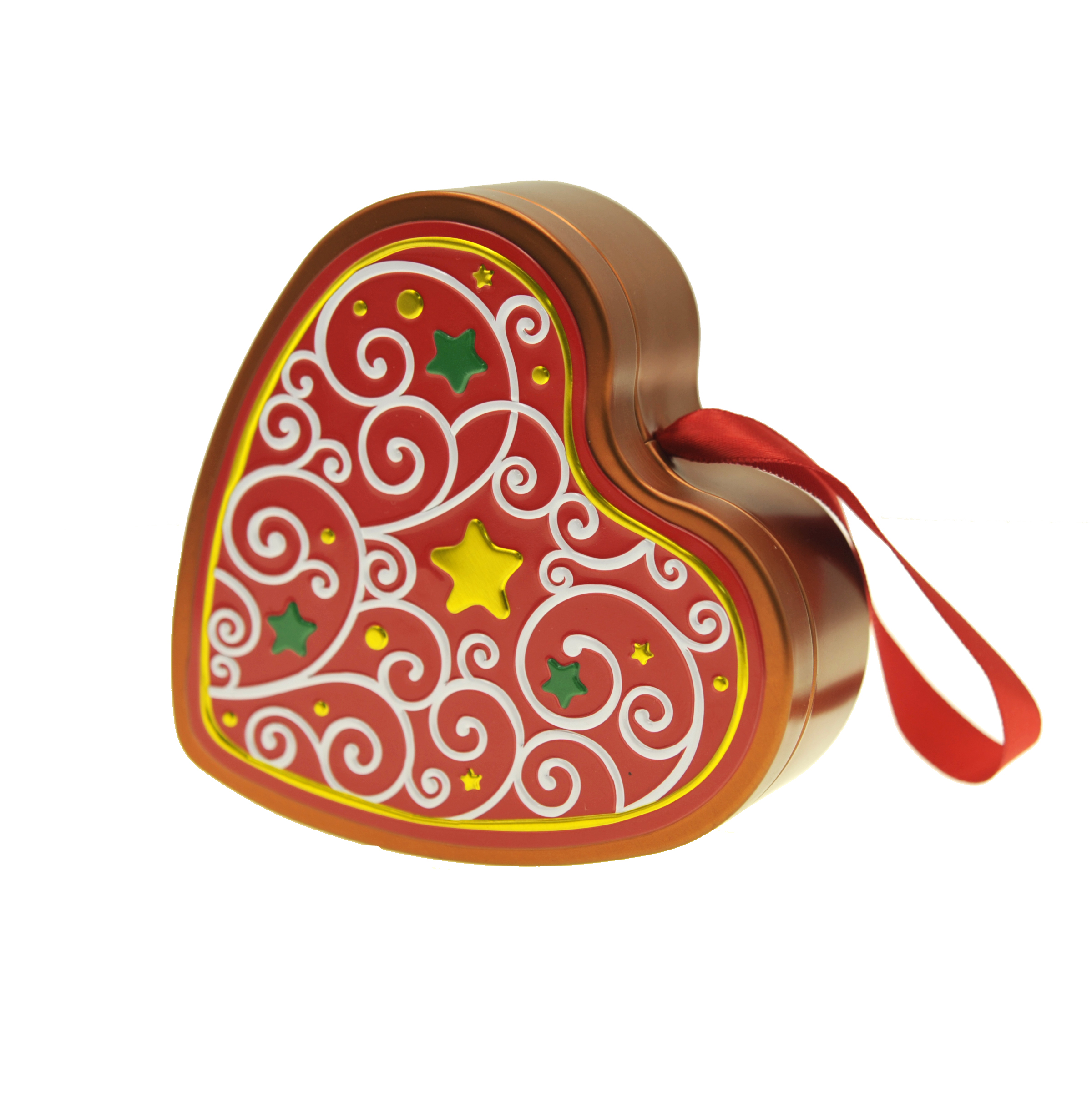 Pretty Christmas Gifts Heart Shape Metal Tin Can Box With Hanging Ribbon Christmas Decorative Tin Case