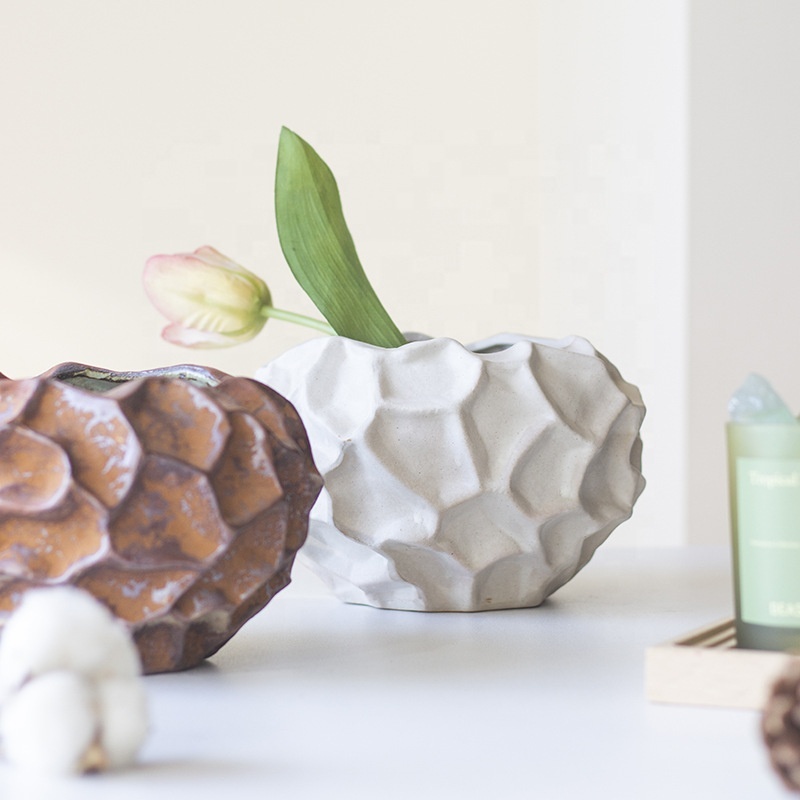 cheap wholesale home decor unique mini flower stone rock shape ceramic vase small