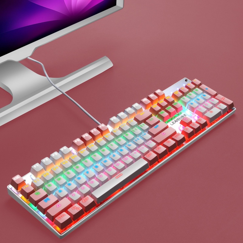 Механическая игровая клавиатура RGB со светодиодной радужной подсветкой, проводная клавиатура с красными переключателями для игровых ПК Windows