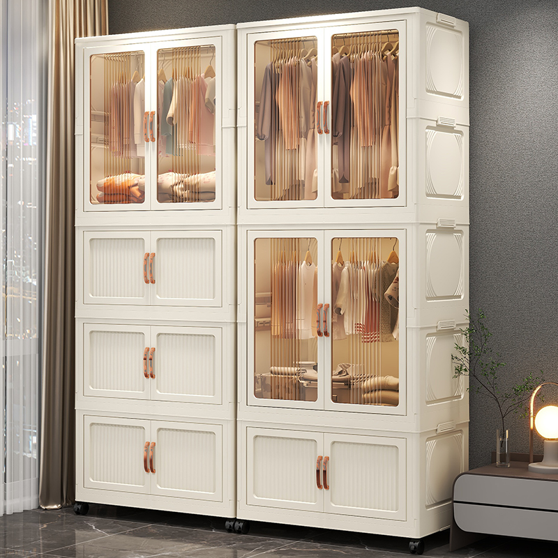 Haogle Multi-layer Folding Plastic Stackable Children Cabinets 3Layer+Double Door Space Saving Plastic Foldable Wardrobe