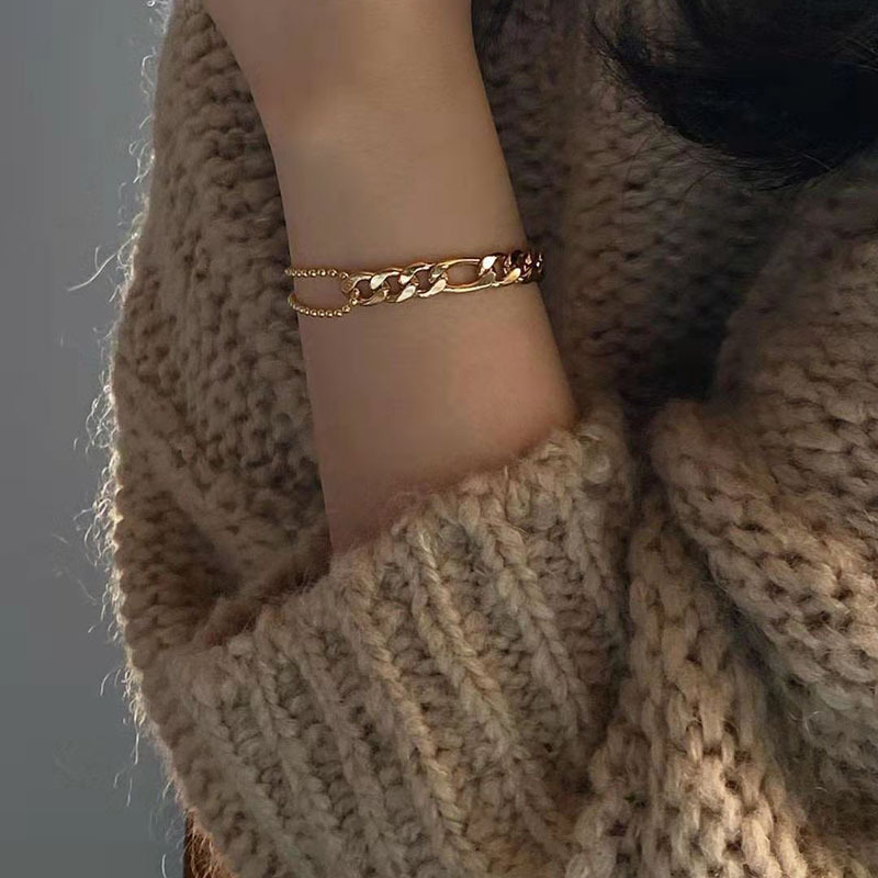 New Designs 18k Gold Plated Double Layer Bracelet Adjustble Stainless Steel Jewelry Chain Beads Bracelet For Couplen