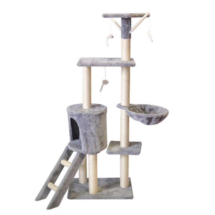 Fast Delivery Wooden Bed Scratching Post Tower Tree Pet Playing Furniture House Cardboard Cat Scratcher Lounge