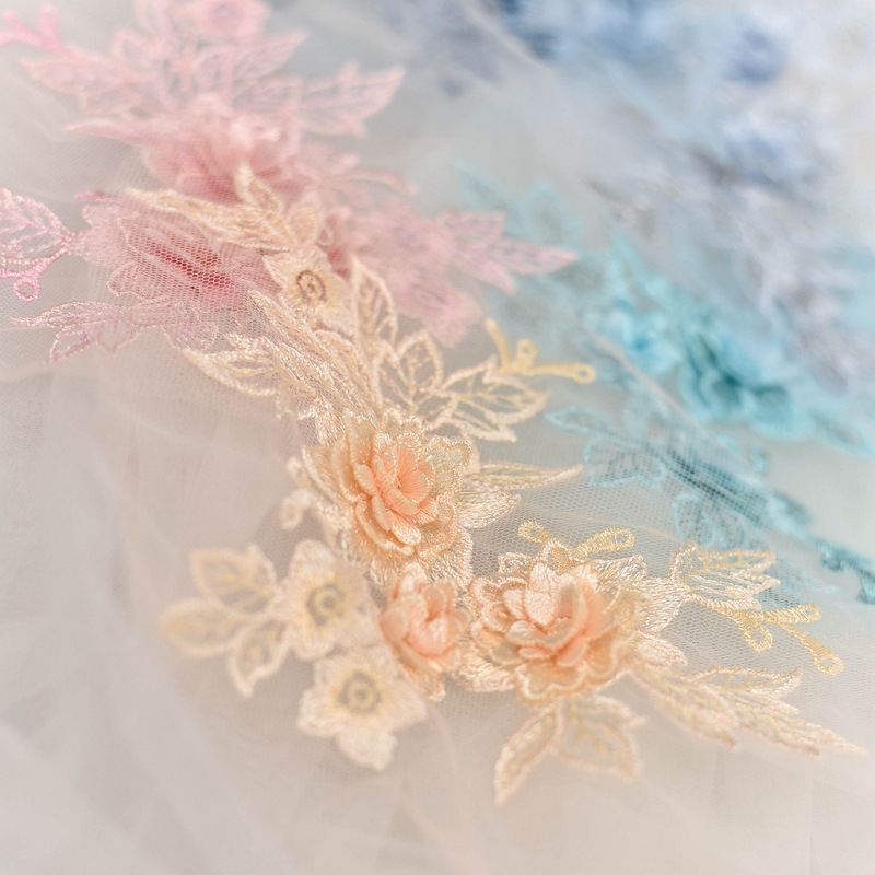 Colorful 3D three-dimensional lace flower applique handmade diy material wedding dress headdress clothing patches accessories ac