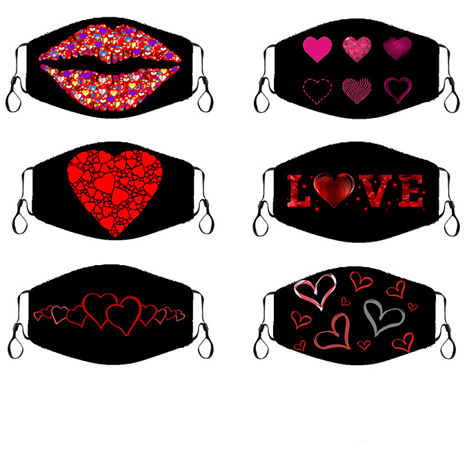 Заводские пользовательские логотипы напечатанные love face maskes Удобная дышащая хлопчатобумажная ткань черные maskes на День святого Валентина женский подарок