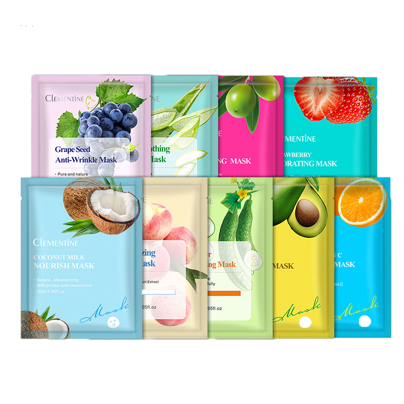 custom cosmetic moisturizing collagen korean beauty nourishing whitening vitamin c fruit seaweed facial sheet mask for skin care