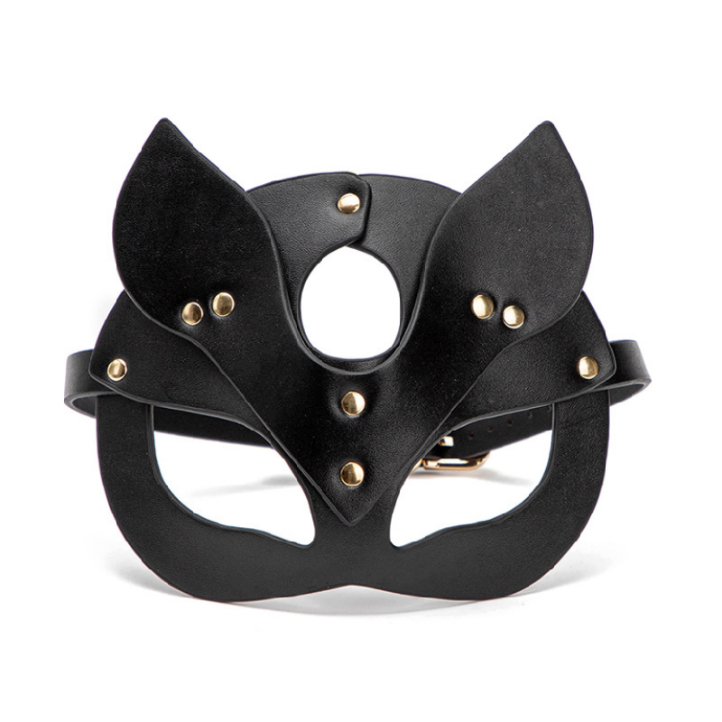 Black Leather Bdsm Head Bondage Gear fox Role Play Party Blindfold Mask