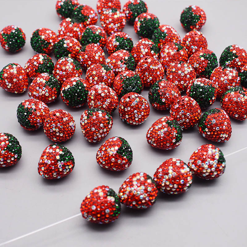 22-23mm Strawberry Color Ceramic Polymer Clay Beads with Rainbow Rhinestone Disco-Style Loose Beads Jewelry Making DIY Necklace
