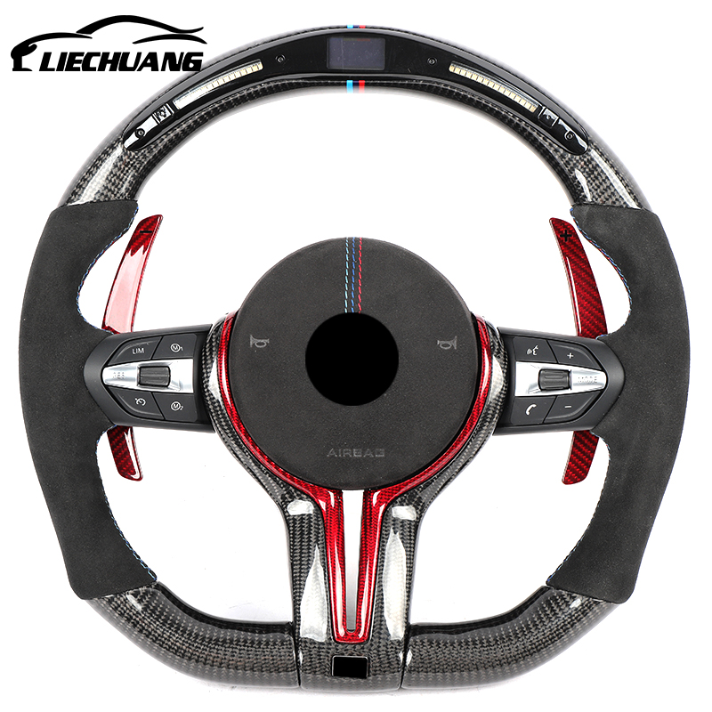Custom Alcantar LED carbon fiber steering wheel For bm w M5 M6 F11 F12 F10 F18 racing wheel convertible