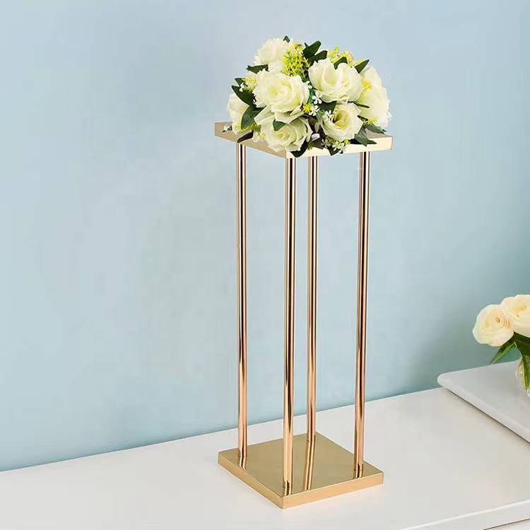 Home Centerpiece Column Geometric Tall Metal Gold Wedding Flower Stand Vase For Centerpieces