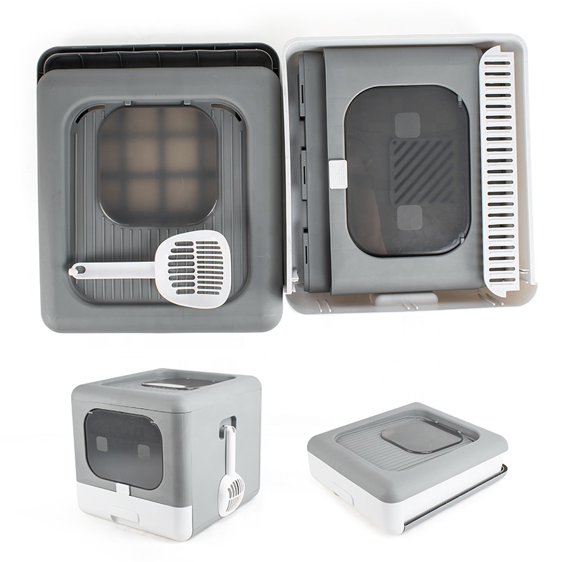 2021 dropshipping New design foldable litter cat box for cat Drawer Grey PP Cat Litter Box