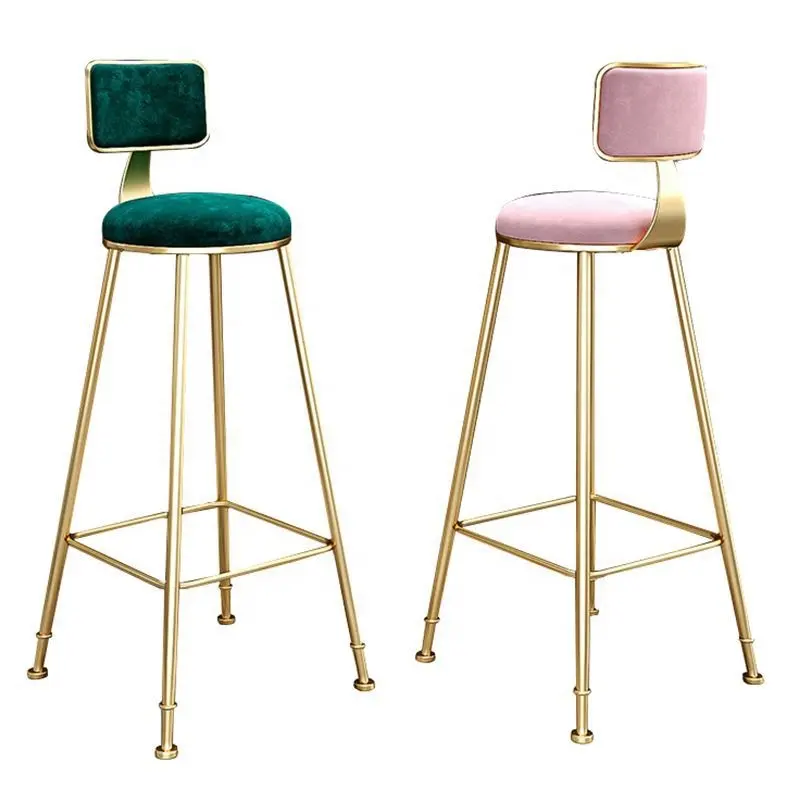 Nordic Modern Luxury Tall Cheap Counter Furniture Gold Metal Velvet Back Kitchen High Stool Bar Chairs For Bar Table