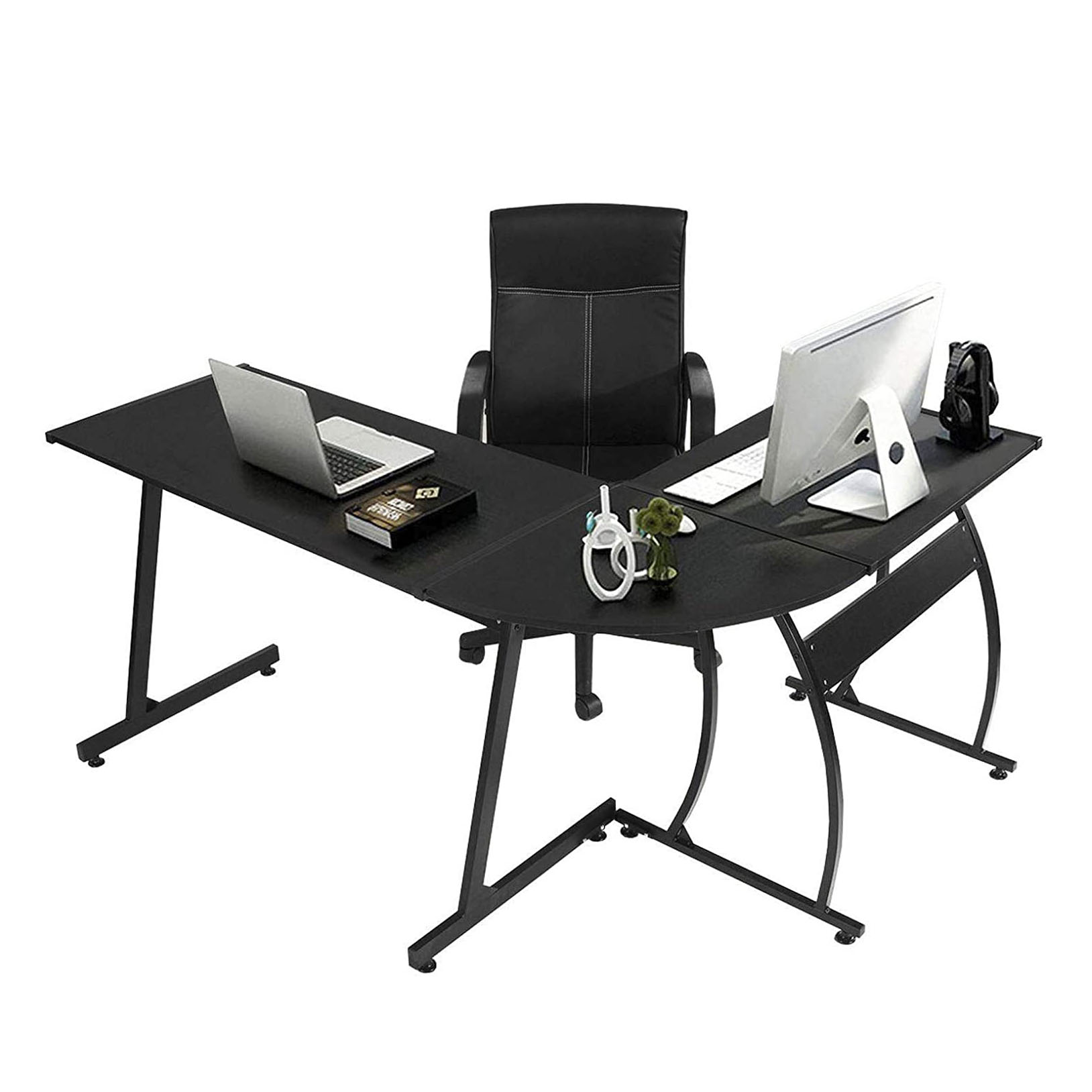 L Shaped Office Desk 58.1" Home Corner Gaming Desk Writing Studying Computer Table PC Workstation for Home Office Bedroom, Black