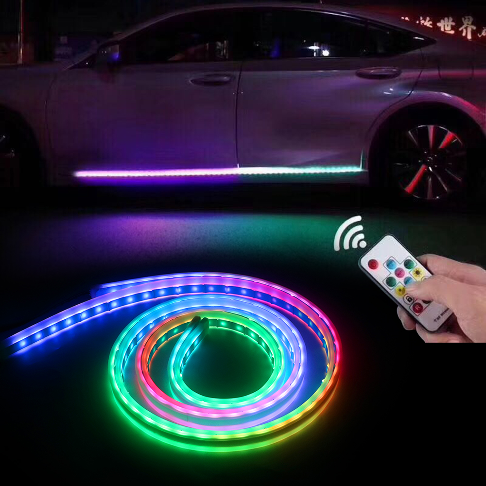 Автомобильный окружающий свет с прикуривателем Rgb светодиодная вспышка лампа полоса приложение или пульт дистанционного управления авто декоративные двери стример атмосфера огни