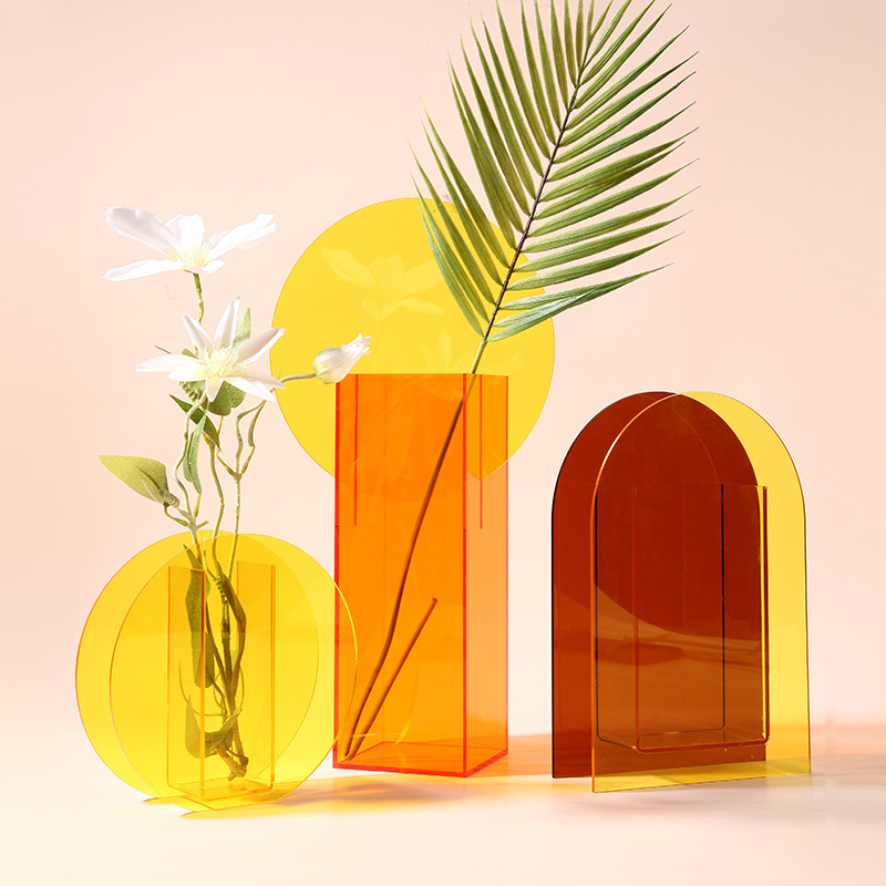 Nordic Color Acrylic Vase Simple Art Geometric Transparent Living Room Desktop Decorations