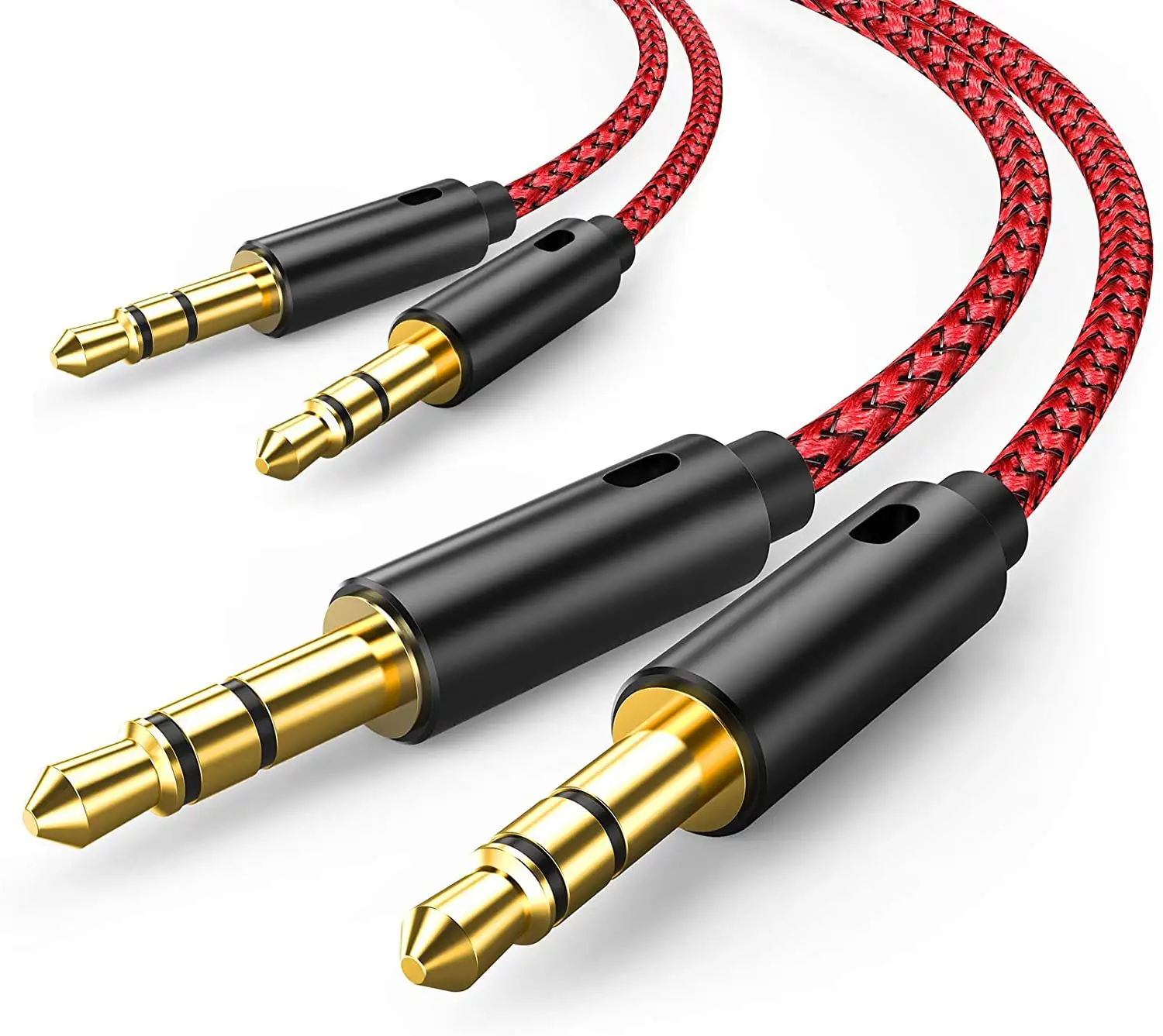 Custom Extension Car Audio Aux Cable Red Nylon Braided 24K Gold-Plated Connector 3.5mm Cable Male To Male Headphone Jack Cable