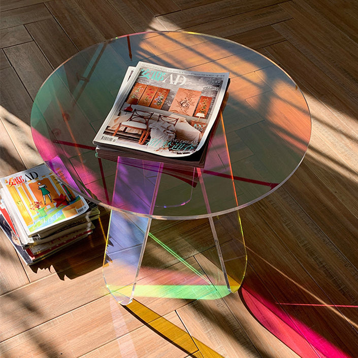 RAMBO Round Rainbow Colorful Iridescent Clear Acrylic Coffee Tea Desk Side Table Desk Teapot