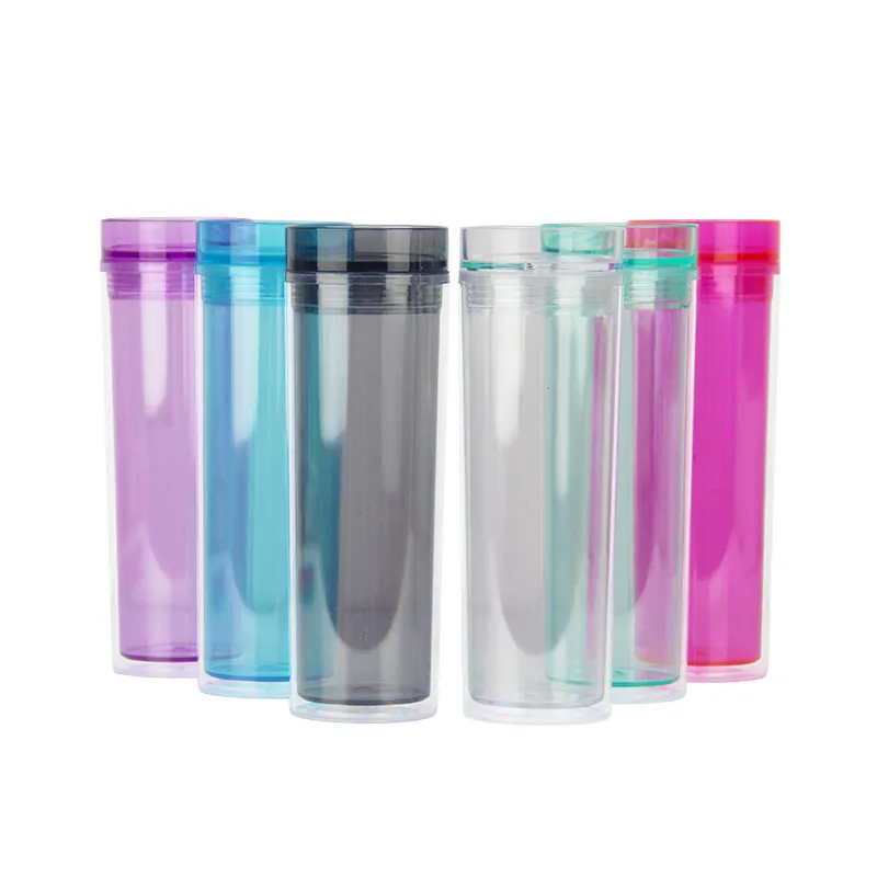 BPA Free 16oz Acrylic Skinny Tumbler Vacuum Insulated Clear Plastic Water Bottles 16oz Plastic Tumbler Skinny with Lid and Straw