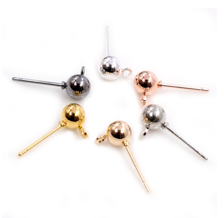 50pcs/lot 3/4/5mm 6 Colors Pin Findings Stud Earring Basic Pins Stoppers Connector For DIY Jewelry Making Accessories Supplies