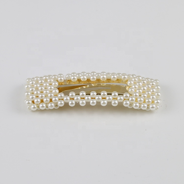 Custom new beaded square pearl hair accessories clips for women