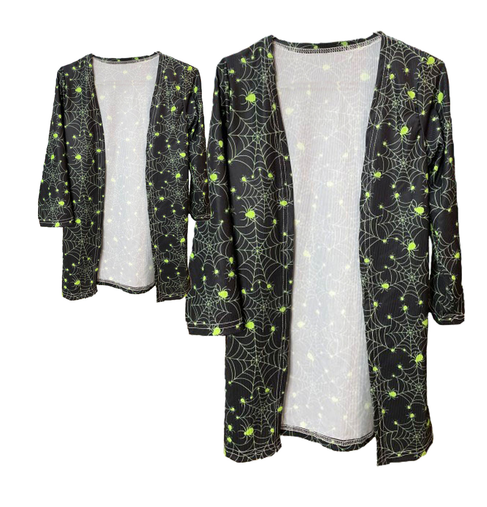 Free Shipping New Mom And Me Green Cobweb Halloween Print Mid-length Cardigan