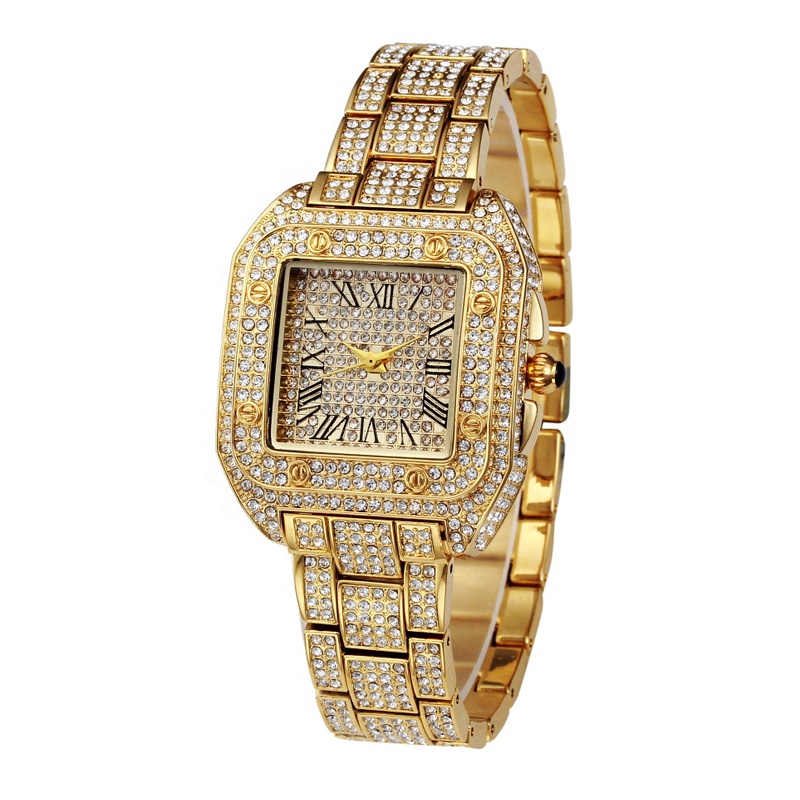 Fashion Diamond Men Quartz Watch Luxury Iced Out Zirconia Wrist Jewelry Stainless Steel Square Dial Wristwatches