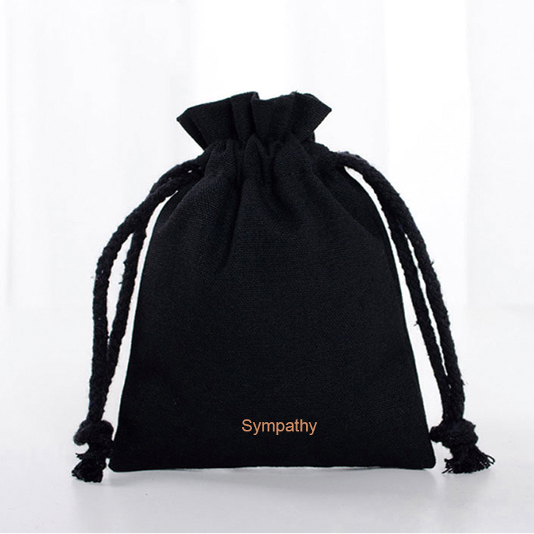 China factory hot sale printed logo black canvas jewelry pouch reusable cotton jewelry drawstring package bag