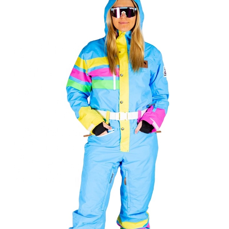 Fashion rainrow one piece waterproof colorful snow suits adults ski jumpsuit for women