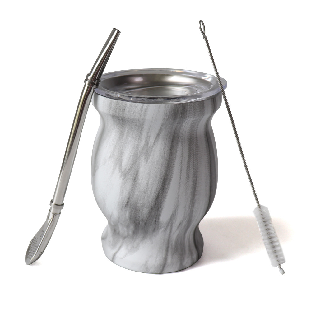 Gourd Double-wall Stainless Steel Bombilla Set Includes Yerba turkish mate tea cup with straw
