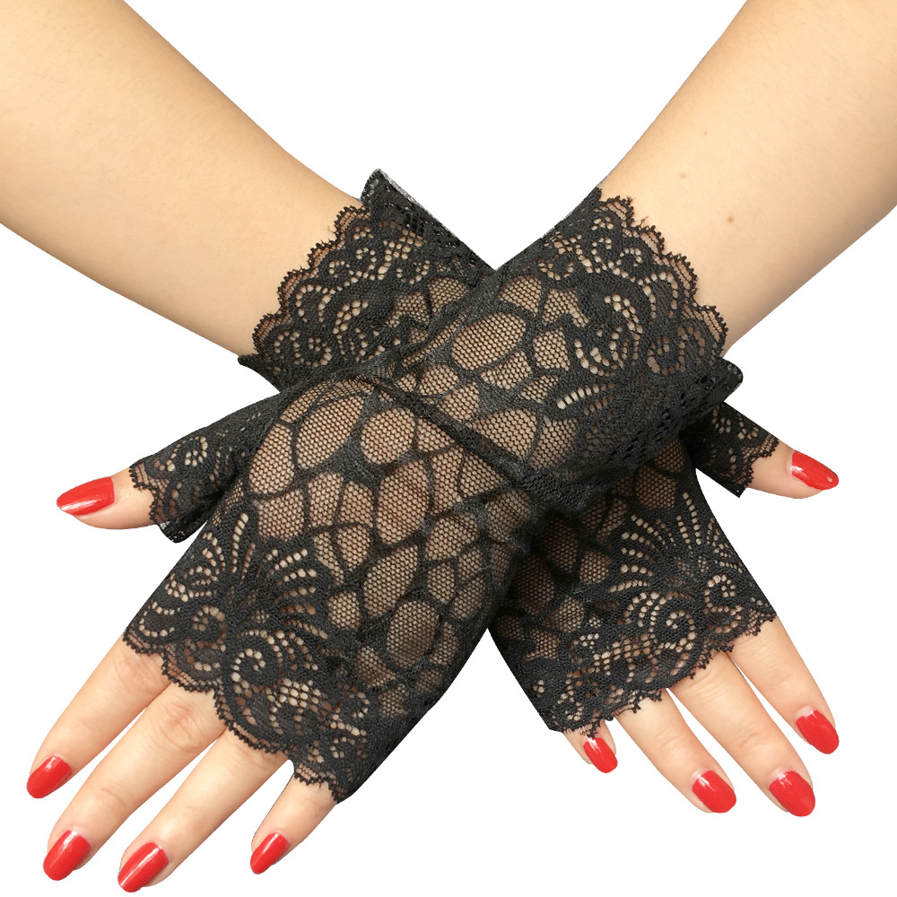 Women bridal short lace half finger wrist party dress mitten cheap