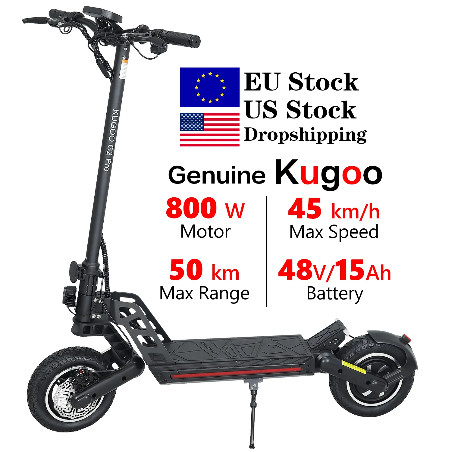 European EU Warehouse Dropshipping KUGOO G2 PRO 50km/h 15AH 800W Off Road Adult 10 Inch Electric Scooter