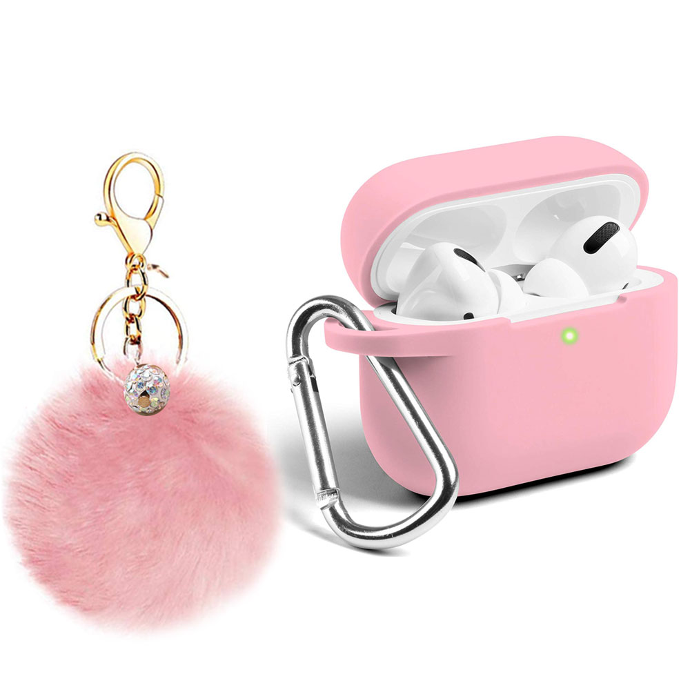 Чехол для AirPods Pro с мягким милым помпоном, брелок с меховым помпоном, защитный силиконовый чехол 360 для AirPods 3-го поколения 2019