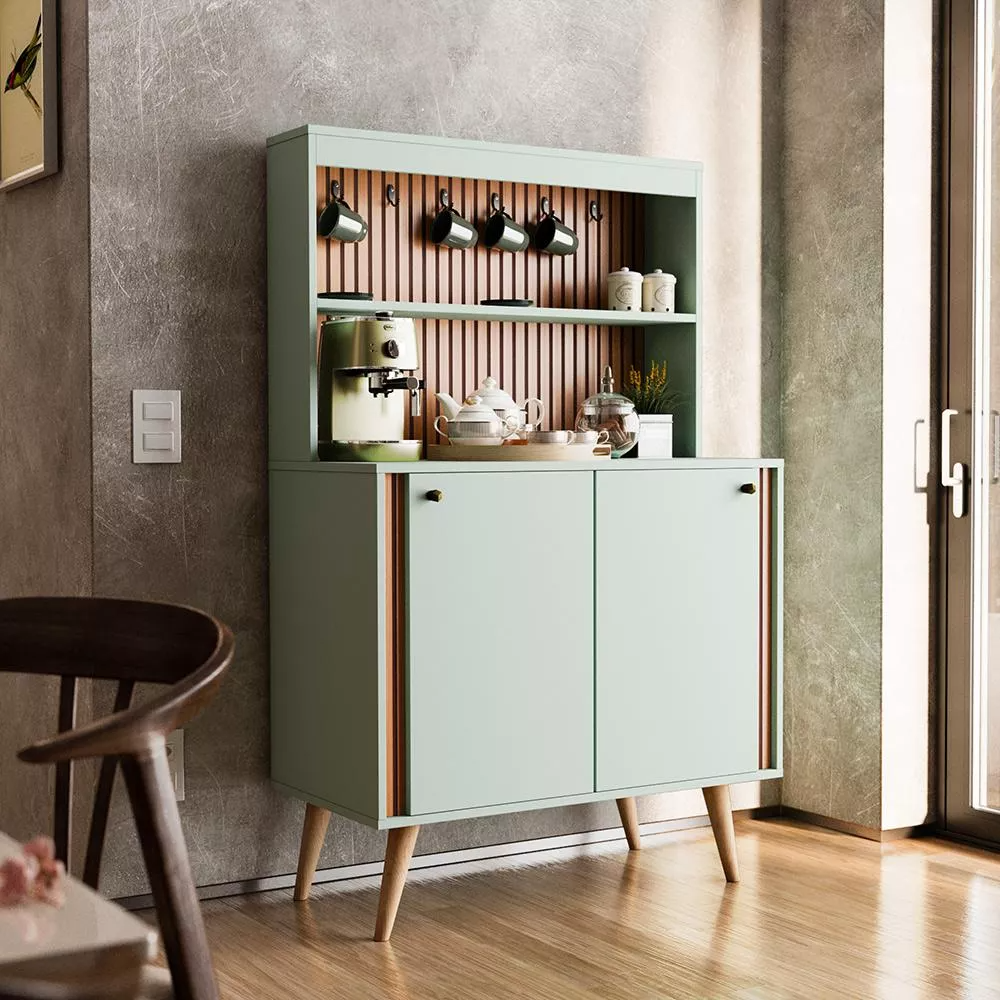Wholesale Coffee Corner with Retro Style 2 Doors Height 153.50 cm Width 80 cm Depth 43 cm Green