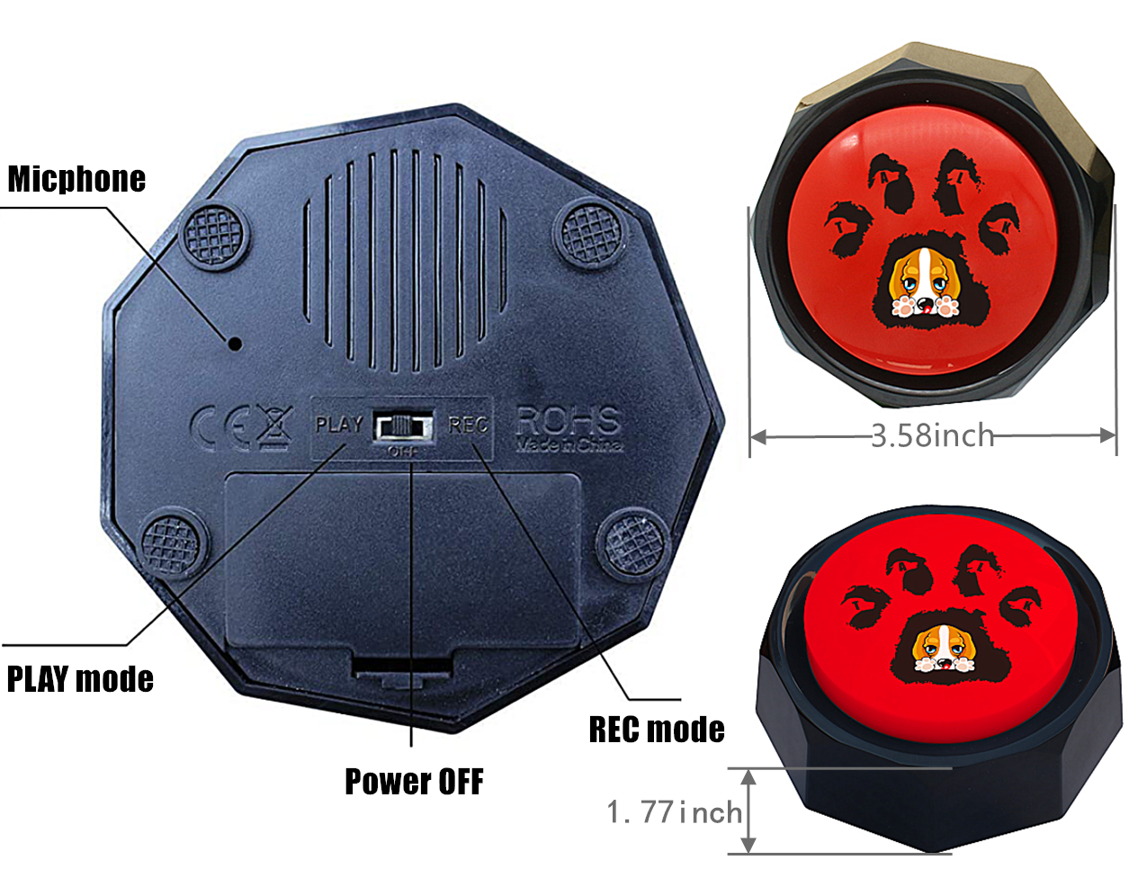 Set of 4 ribosy button sound recordable talking buttons with mat