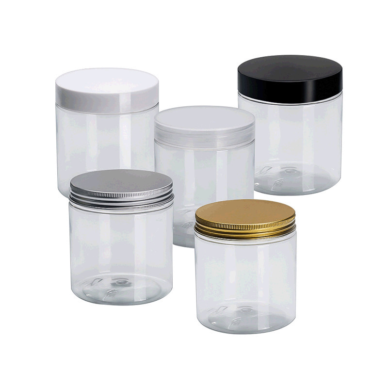 100ml 150ml 200ml 250ml 300ml clear amber black pet plastic cosmetic cream jar with plastic aluminum lid for cosmetic packaging