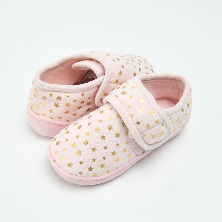 Fashion Cute Pink Foil Star Microfiber Girls Kids Slipper Shoes