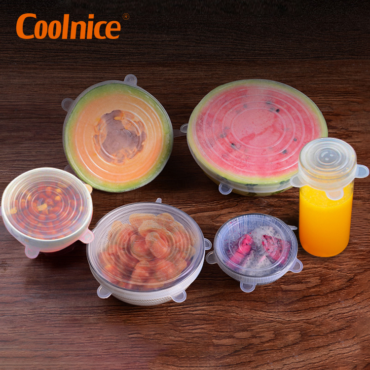 Flexible Fit All Shape Containers Shiny Vaccum Silicone Stretch lids 6 Set With Logo