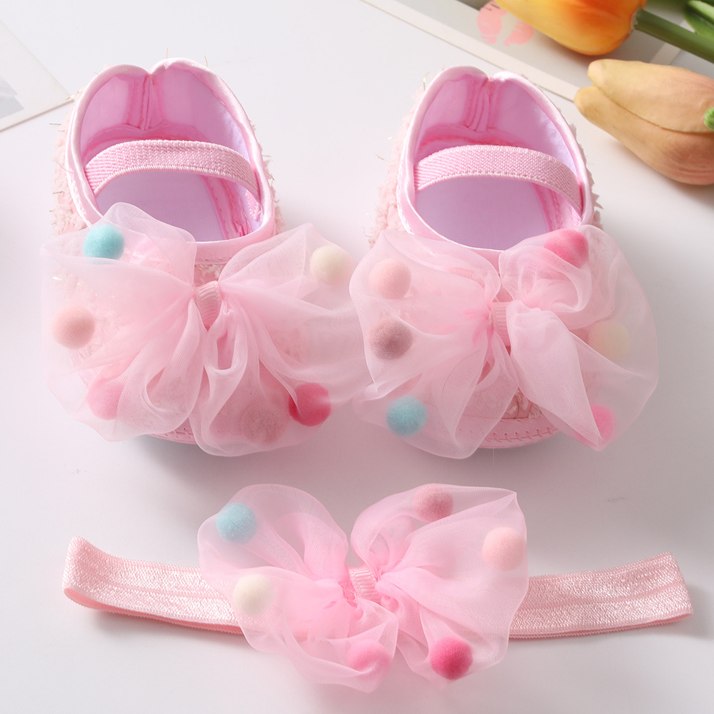 Summer Baby Cute Shose Girl Bowknot Princess Toddler Soft Sole Walking Shoes Headband Set