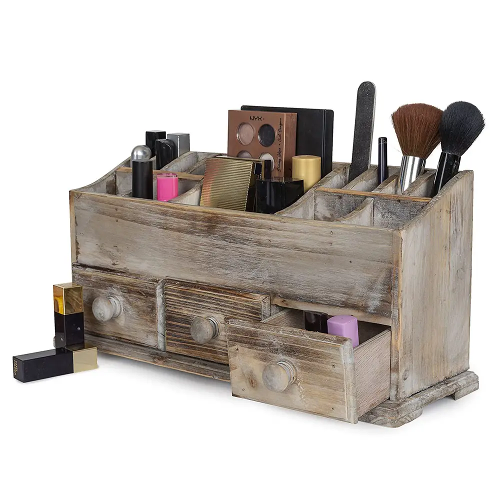 Wooden Women Portable Profesional Nordic Makeup Cosmetic Brush Box Organizer Case With Drawers