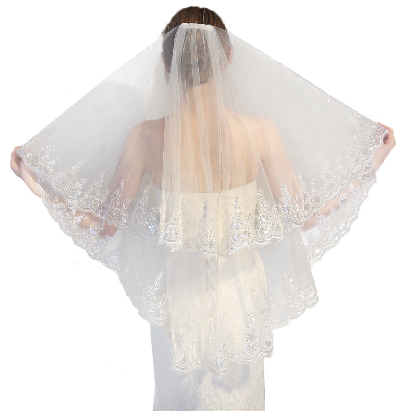 2021 Wholesale white Bridal veil new fashion bride lace veils for wedding veils