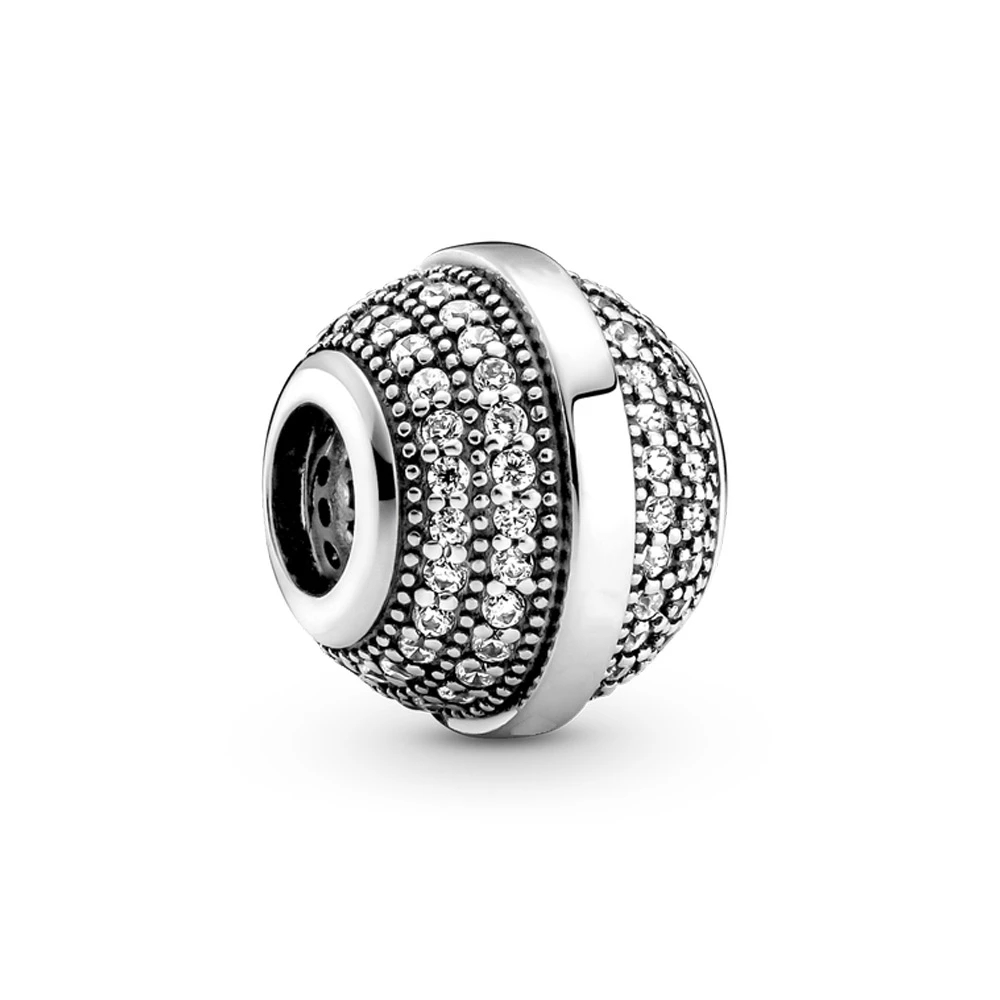2021 New Fit Pan Bracelets Pave & Logo Charms Argent 925 Sterling Silver Clear CZ Beads for Women DIYJewelry Making Kralen