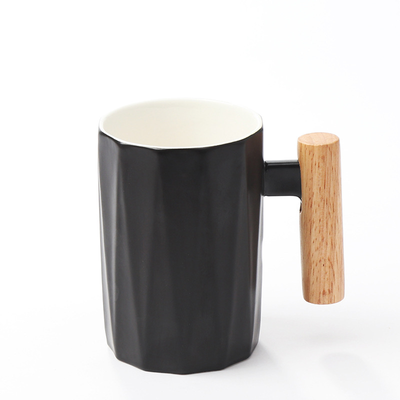Nordic Wooden Handle Ceramic Mug Literary Water Cup Coffee Milk Cup Holiday Event Gift Custom Logo