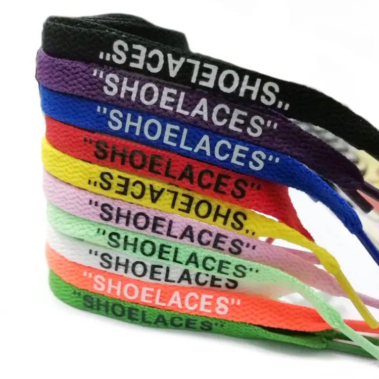Yrunfeety Shoelaces OW Silicone Printed Shoelaces Signed Flat Off "SHOELACES" White Printed Shoe Laces for "The Ten" Laces